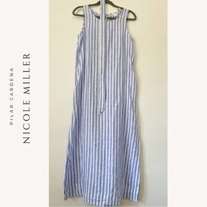 Nicole Miller Striped Blue and White Maxi Dress
